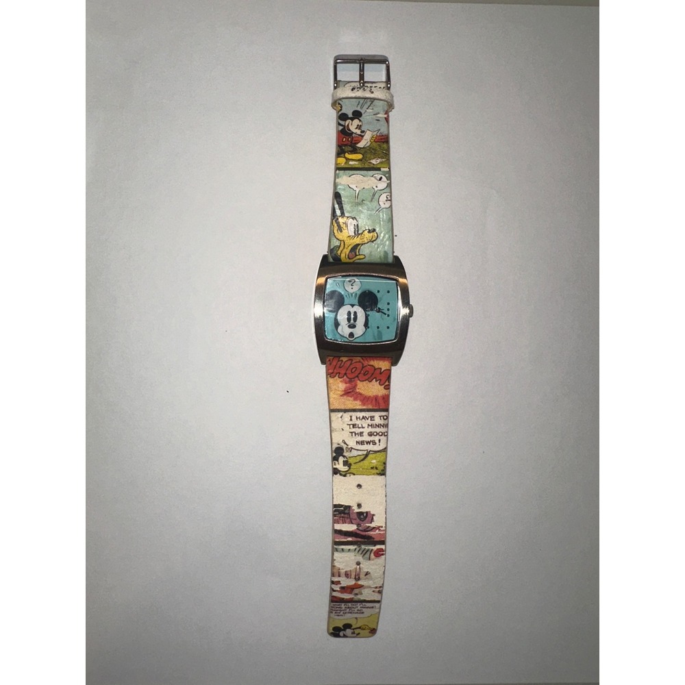 90's Disney Parks Mickey Mouse Watch‎ Comic Strip Stainless Steel Back Fading